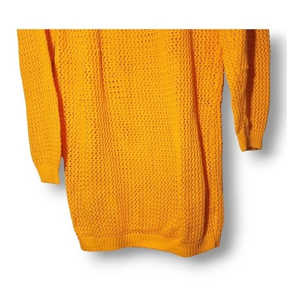 Vintage In Charge Crochet Sweater Dress-Large-Open Knit-Yellow-Sheer-USA Made - Picture 4 of 6